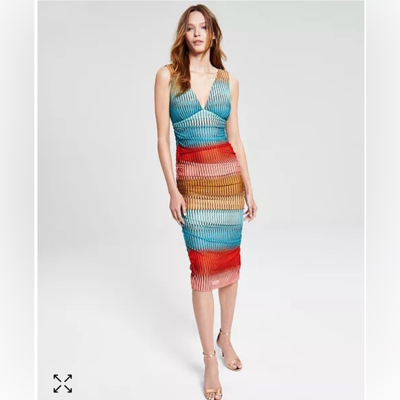 guess striped bodycon dress Women's Midi - Multi Sculpt Slit-Sleeve Maxi Dress